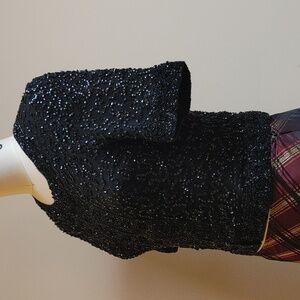 VTG Laurence Kazar Short Sleeve Beaded and Sequins Black Top Size Small